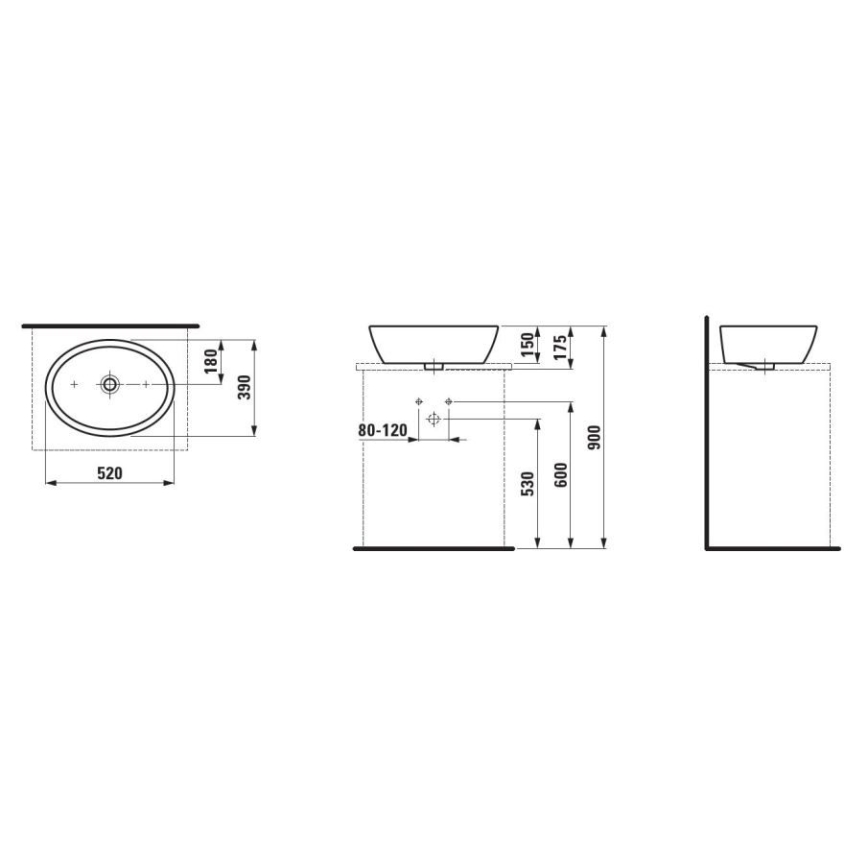 LAUFEN H8129640001121 - Umyvadlo na desku PRO 52x39 cm keramika/bílá