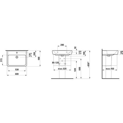 LAUFEN H8166120001311 - Rohové závěsné umyvadlo PRO 45x46 cm keramika/bílá