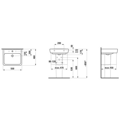 LAUFEN H8189510001041 - Umyvadlo na desku/závěsné PRO 55x48 cm keramika/bílá