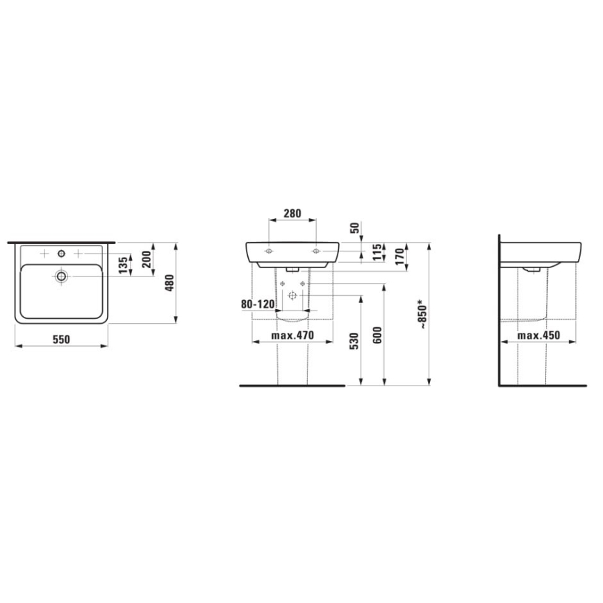 LAUFEN H8189510001041 - Umyvadlo na desku/závěsné PRO 55x48 cm keramika/bílá