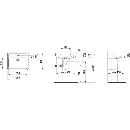 LAUFEN H8189520001041 - Umyvadlo na desku/závěsné PRO 60x48 cm keramika/bílá