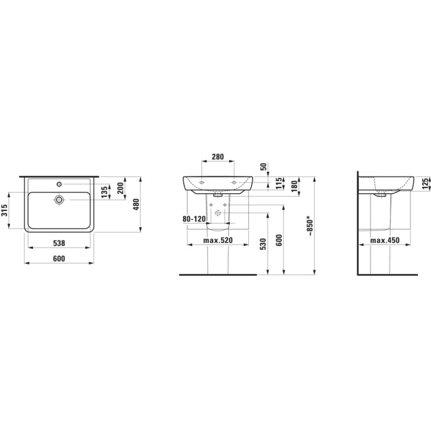 LAUFEN H8189520001041 - Umyvadlo na desku/závěsné PRO 60x48 cm keramika/bílá