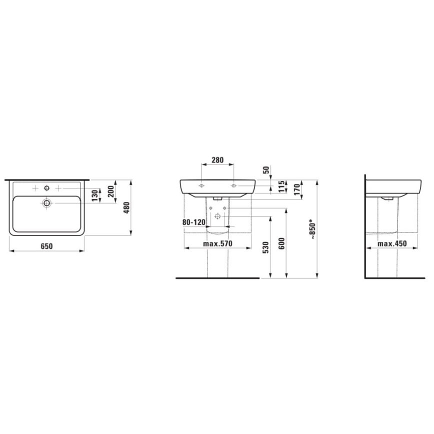LAUFEN H8189530001041 - Umyvadlo na desku/závěsné PRO 65x48 cm keramika/bílá
