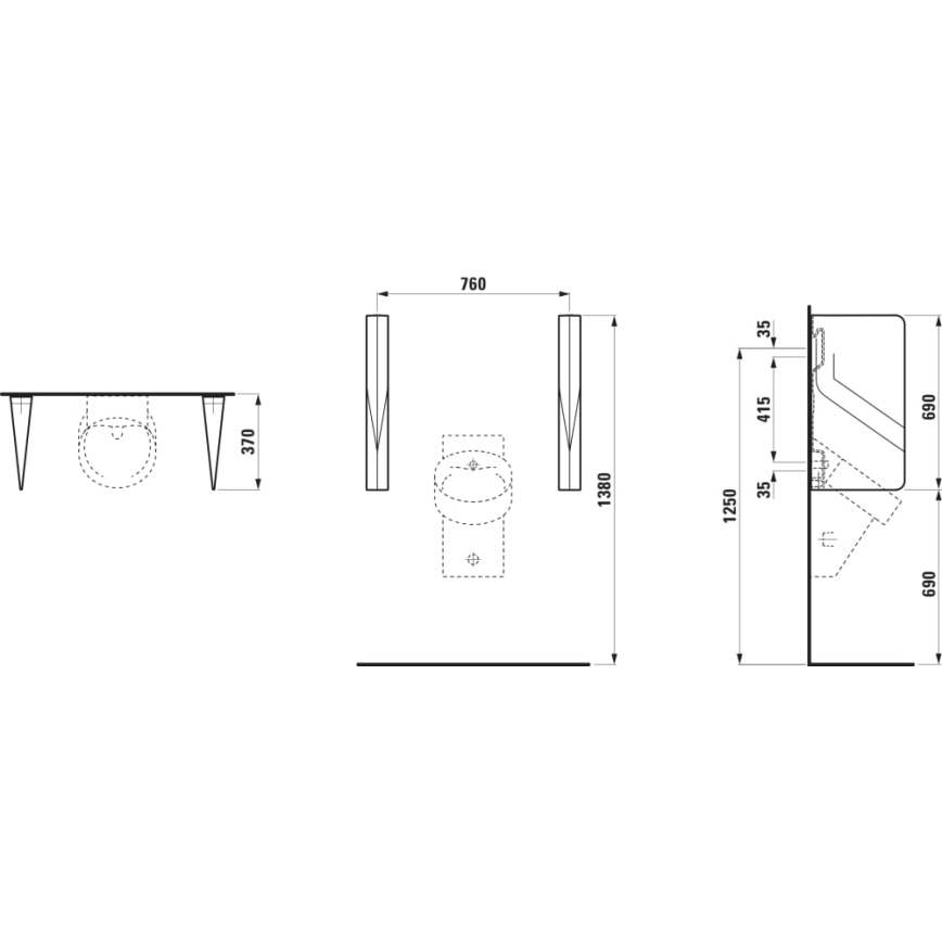 LAUFEN H8472800200001 - Pisoárová dělící stěna VAL 69x37 cm keramika/lesklá černá