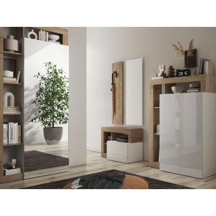 Lavice LENOR 91x59x35 cm bílá/světlý dub