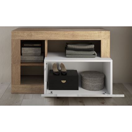 Lavice LENOR 91x59x35 cm bílá/světlý dub