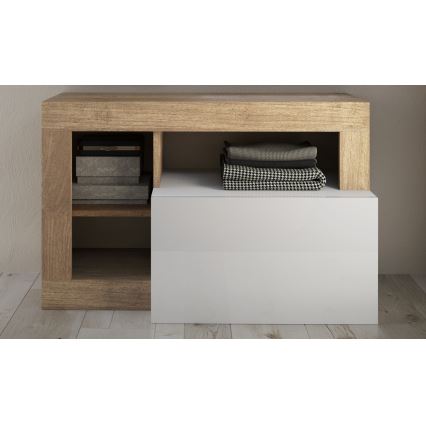 Lavice LENOR 91x59x35 cm bílá/světlý dub