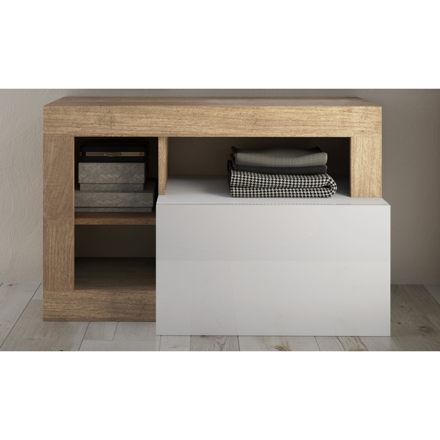 Lavice LENOR 91x59x35 cm bílá/světlý dub