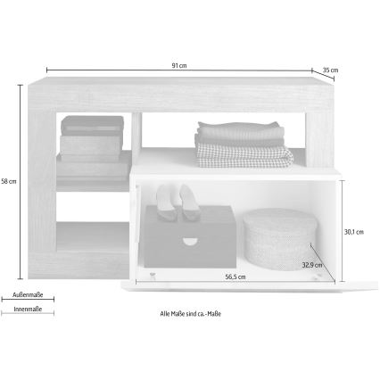 Lavice LENOR 91x59x35 cm bílá/světlý dub