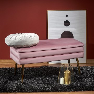 Lavice s úložným prostorem VELVA 37x78 cm růžová/zlatá