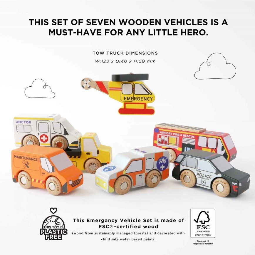 Le Toy Van - Set záchranných autíček s vrtulníkem