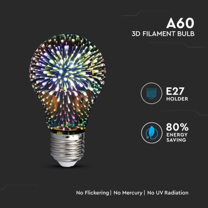 LED 3D Dekorační žárovka FILAMENT A60 E27/3W/230V 3000K