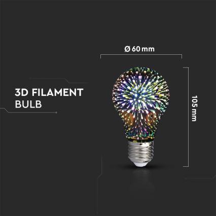 LED 3D Dekorační žárovka FILAMENT A60 E27/3W/230V 3000K