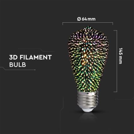 LED 3D Dekorační žárovka FILAMENT ST64 E27/3W/230V 3000K