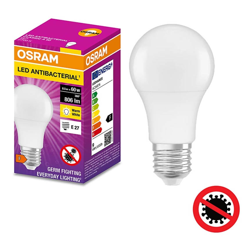 LED Antibakteriální žárovka A60 E27/8,5W/230V 2700K - Osram