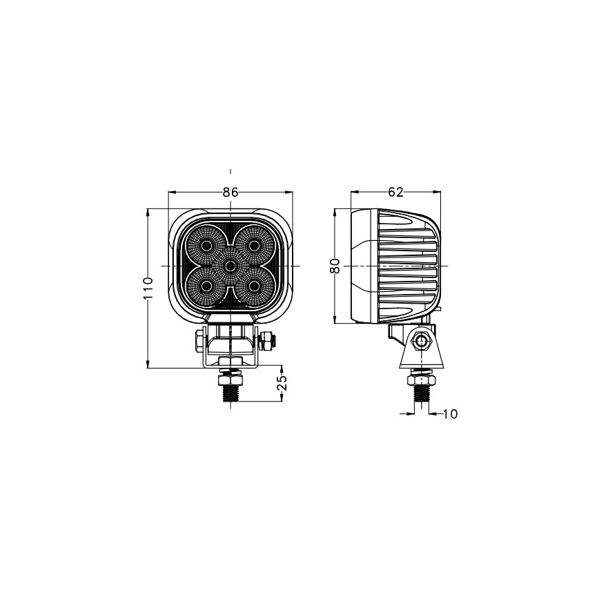 LED Bodové svítidlo pro automobil BLACK LED/50W/10-30V IP69 5700K hranatý