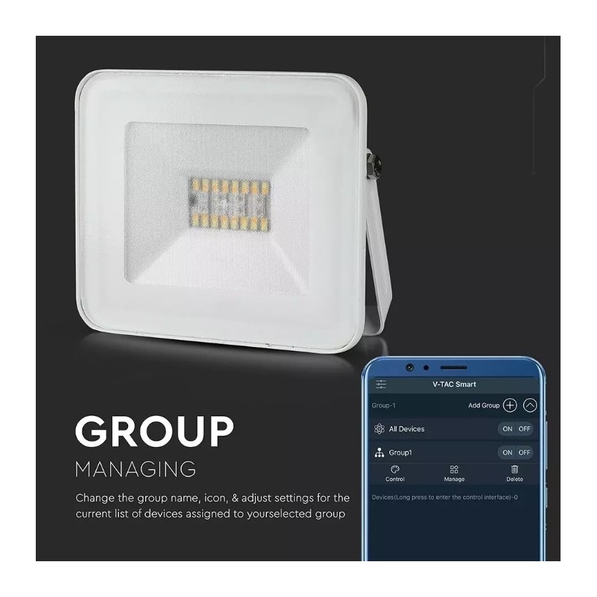 LED Chytrý stmívatelný RGB reflektor LED/20W/230V IP65 bílá
