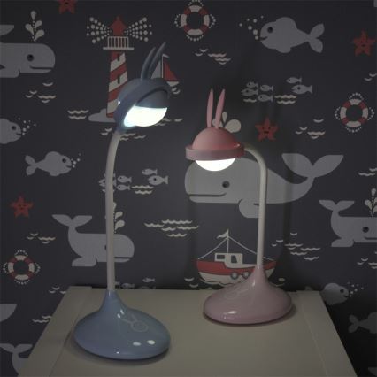 LED Dětská dotyková lampička RABBIT LED/0,4W/5V 3000/6500K modrá + USB