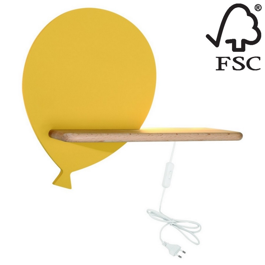 LED Dětské nástěnné svítidlo s poličkou BALLOON LED/4W/230V žlutá/dřevo, 