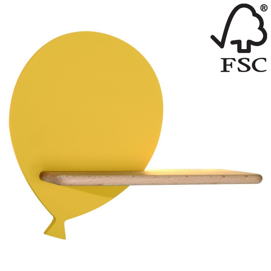 LED Dětské nástěnné svítidlo s poličkou BALLOON LED/4W/230V žlutá/dřevo, 