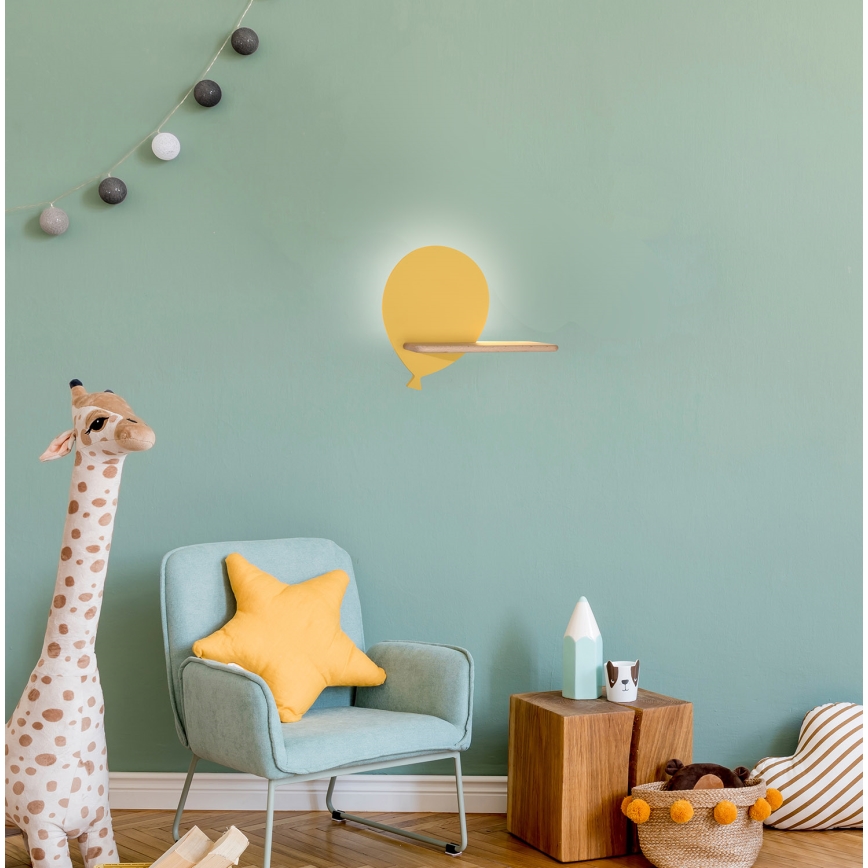 LED Dětské nástěnné svítidlo s poličkou BALLOON LED/4W/230V žlutá/dřevo, 