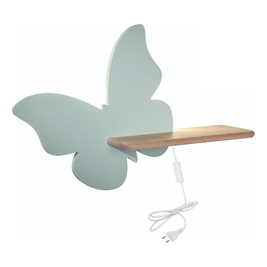 LED Dětské nástěnné svítidlo s poličkou BUTTERFLY LED/5W/230V zelená/dřevo, 