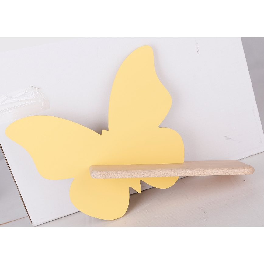 LED Dětské nástěnné svítidlo s poličkou BUTTERFLY LED/5W/230V žlutá/dřevo, 