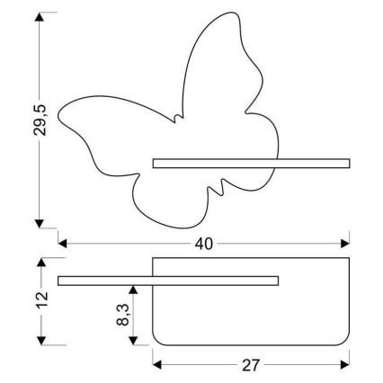 LED Dětské nástěnné svítidlo s poličkou BUTTERFLY LED/5W/230V žlutá/dřevo, FSC certifikováno