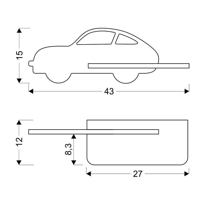 LED Dětské nástěnné svítidlo s poličkou CAR LED/5W/230V modrá/dřevo, FSC certifikováno