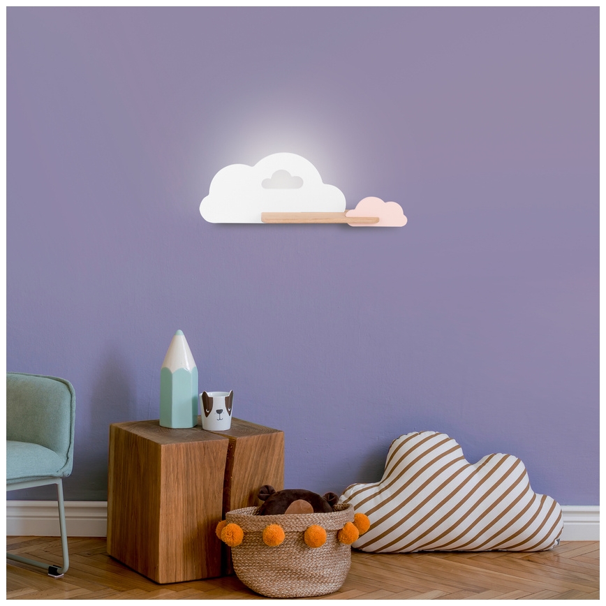 LED Dětské nástěnné svítidlo s poličkou CLOUD LED/5W/230V bílá/růžová, 