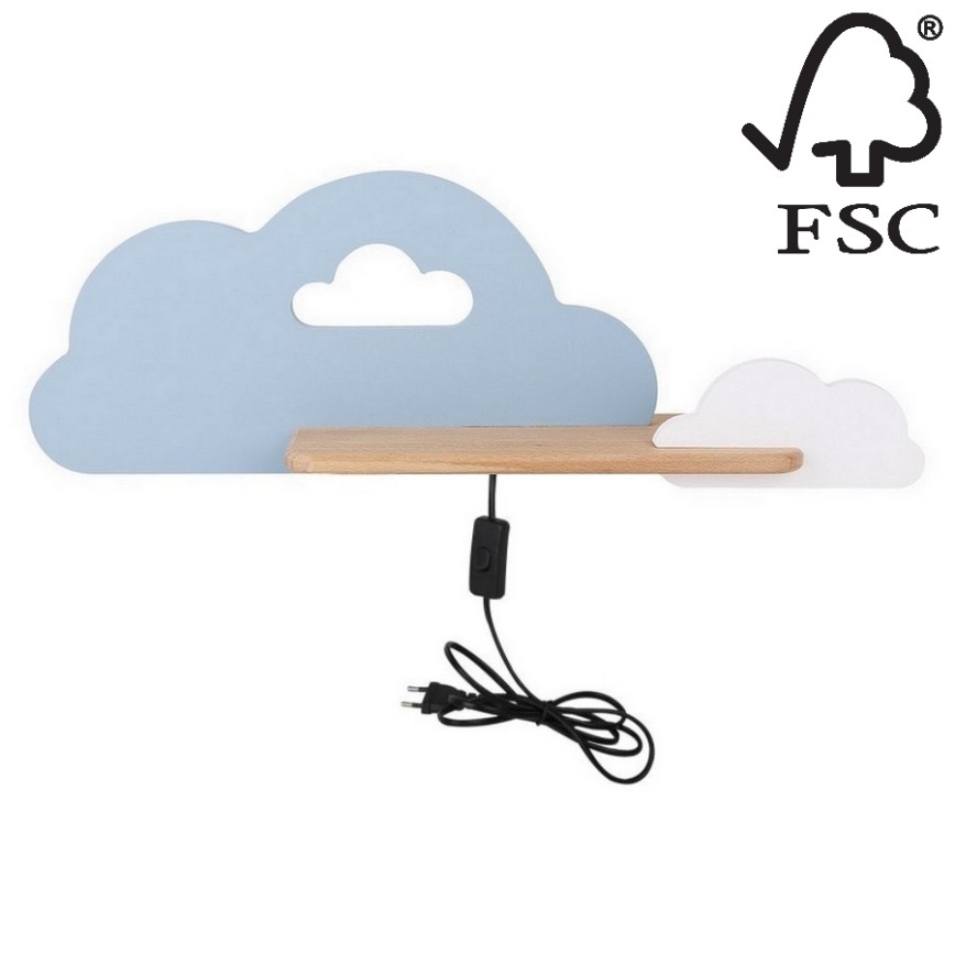 LED Dětské nástěnné svítidlo s poličkou CLOUD LED/5W/230V modrá/bílá, FSC certifikováno