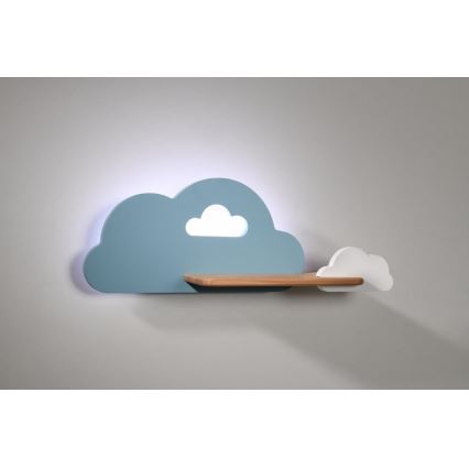 LED Dětské nástěnné svítidlo s poličkou CLOUD LED/5W/230V modrá/bílá, FSC certifikováno