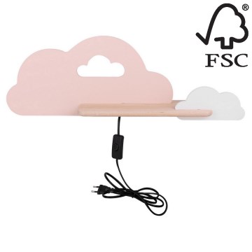 LED Dětské nástěnné svítidlo s poličkou CLOUD LED/5W/230V růžová/bílá, FSC certifikováno