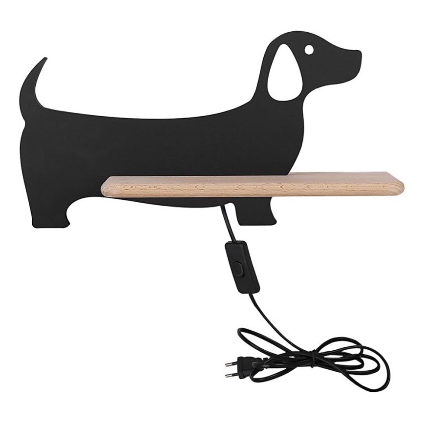 LED Dětské nástěnné svítidlo s poličkou DOG LED/5W/230V černá/dřevo, 
