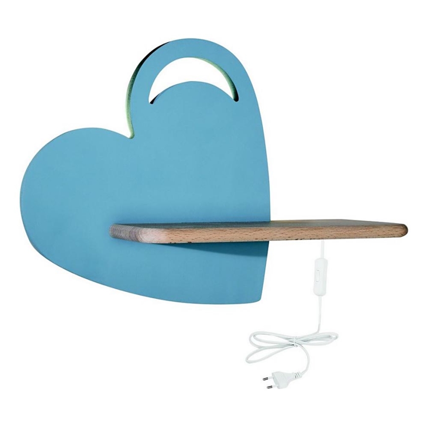 LED Dětské nástěnné svítidlo s poličkou HEART LED/5W/230V modrá/dřevo,