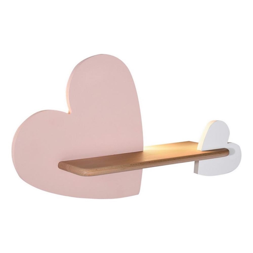 LED Dětské nástěnné svítidlo s poličkou HEART LED/5W/230V růžová/bílá/dřevo, 