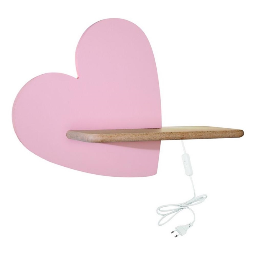LED Dětské nástěnné svítidlo s poličkou HEART LED/5W/230V růžová/dřevo, 