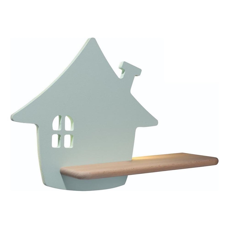 LED Dětské nástěnné svítidlo s poličkou HOUSE LED/4W/230V zelená/dřevo, 
