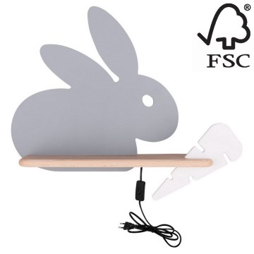 LED Dětské nástěnné svítidlo s poličkou RABBIT LED/4W/230V šedá/bílá/dřevo, FSC certifikováno