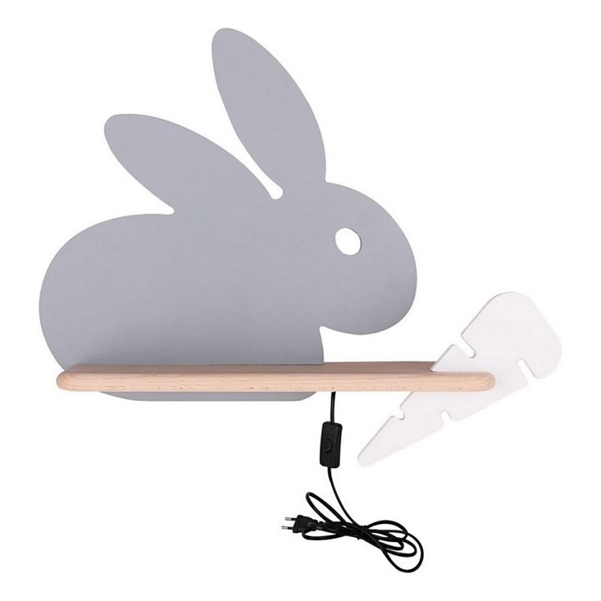 LED Dětské nástěnné svítidlo s poličkou RABBIT LED/4W/230V šedá/bílá/dřevo, 
