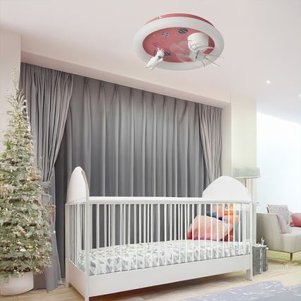 LED Dětské stmívatelné stropní svítidlo s ventilátorem LED/48W/230V 3000/4000/6000K růžová + dálkové ovládání