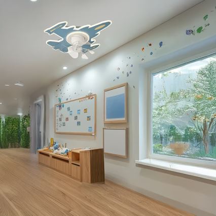 LED Dětské stmívatelné stropní svítidlo s ventilátorem LED/63W/230V 3000/4000/6000K modrá + dálkové ovládání