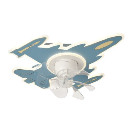 LED Dětské stmívatelné stropní svítidlo s ventilátorem LED/63W/230V 3000/4000/6000K modrá + dálkové ovládání