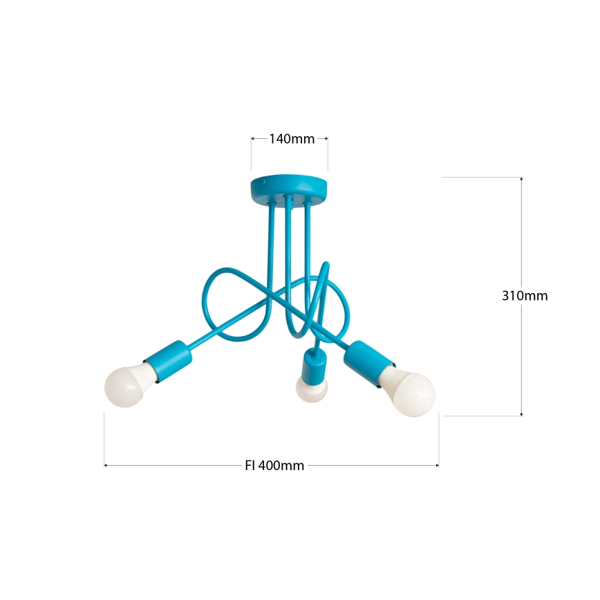 LED Dětský přisazený lustr OXFORD 3xE27/15W/230V modrá