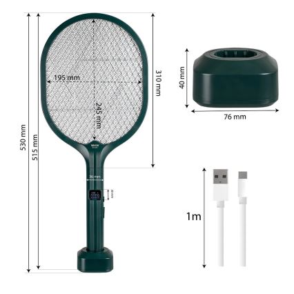 LED Elektrický lapač hmyzu 2v1 s LCD displejem 1200 mAh/5V zelená