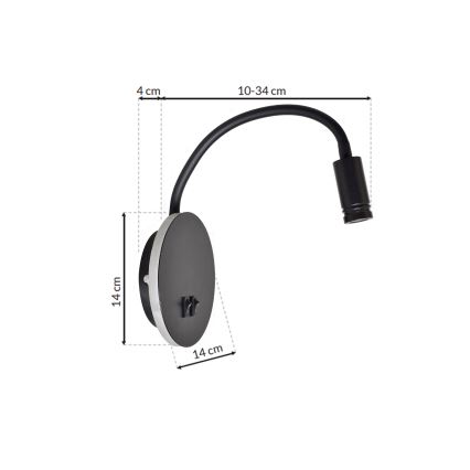 LED Flexibilní nástěnná lampička BASE 1xLED/8W+1xLED/2W/230V černá/stříbrná