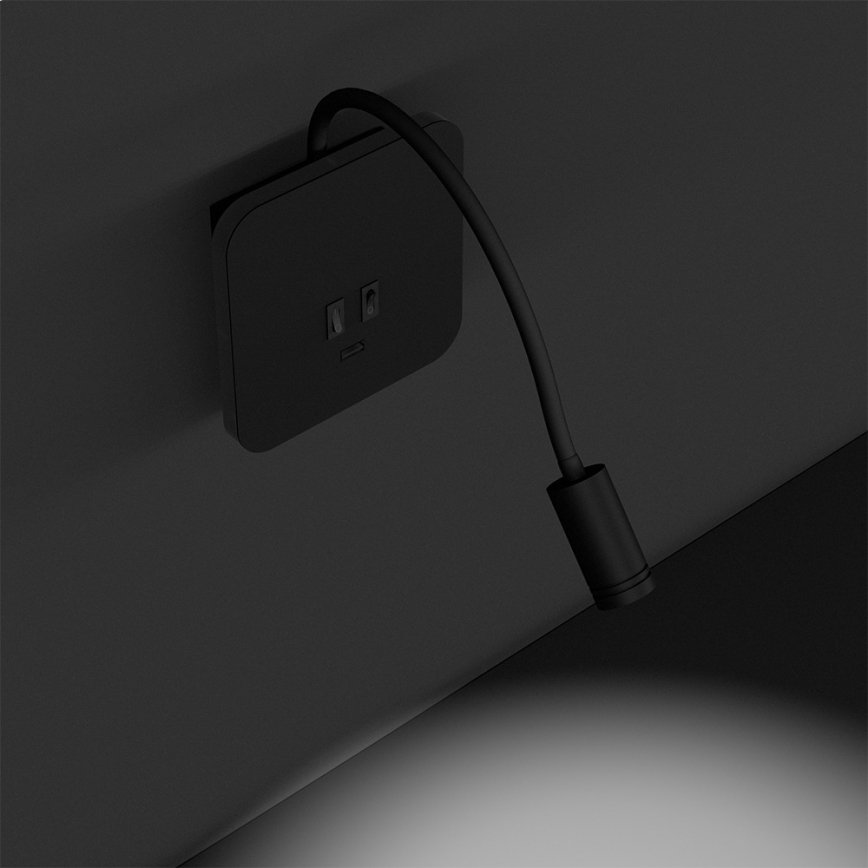 LED Flexibilní nástěnná lampička BASE LED/8W+LED/2W/230V černá/stříbrná