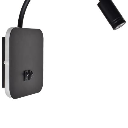 LED Flexibilní nástěnná lampička BASE LED/8W+LED/2W/230V černá/stříbrná