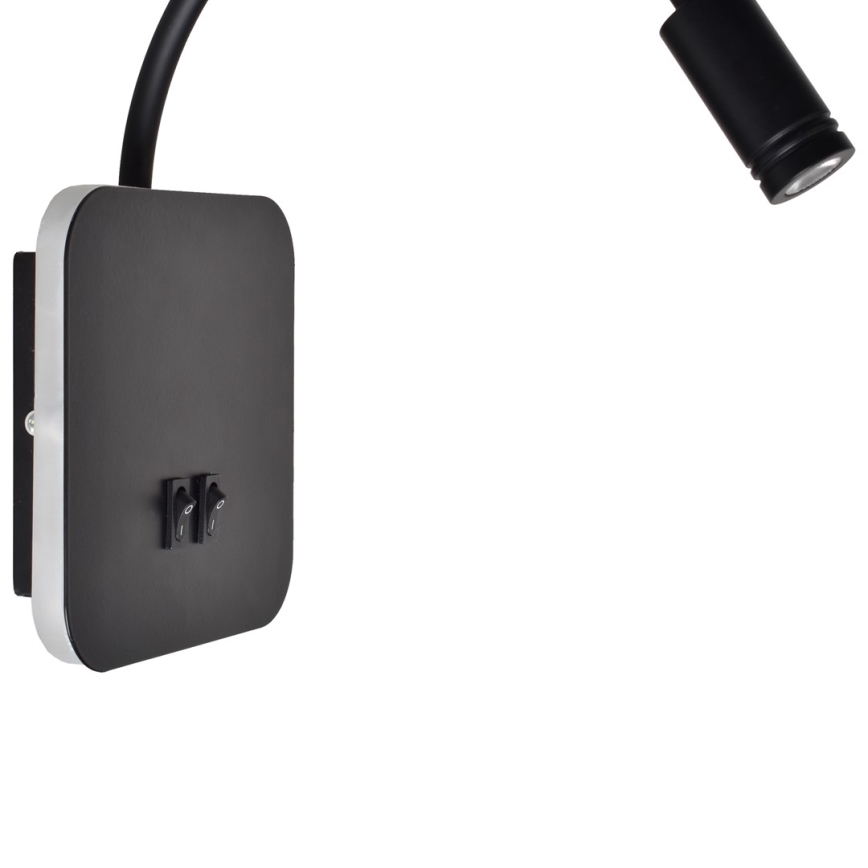 LED Flexibilní nástěnná lampička BASE LED/8W+LED/2W/230V černá/stříbrná