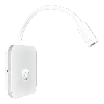 LED Flexibilní nástěnná lampička s USB BASE 1xLED/8W + 1xLED/2W/230V bílá